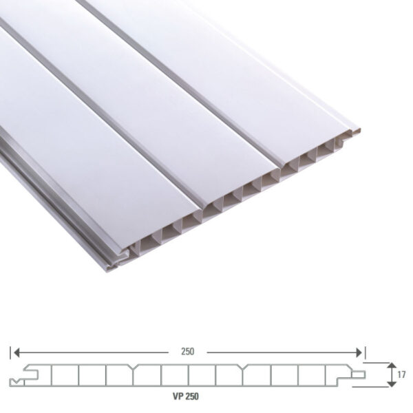 Verkleidungspaneel 3 Brett Optik VP 250 17 x 250 mm PVC Nut- und Feder Hohlprofil weiß